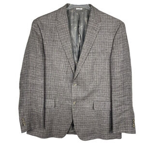Joseph Abboud Linen Blazer Sport Coat Mens 44R Cocoa Plaid Beach Resort Business